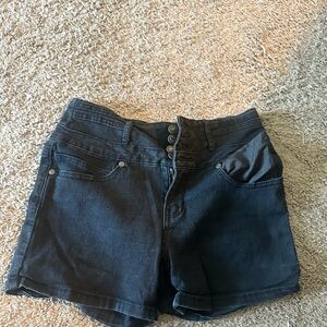 Black High Waist Denim Shorts with Raw Edge